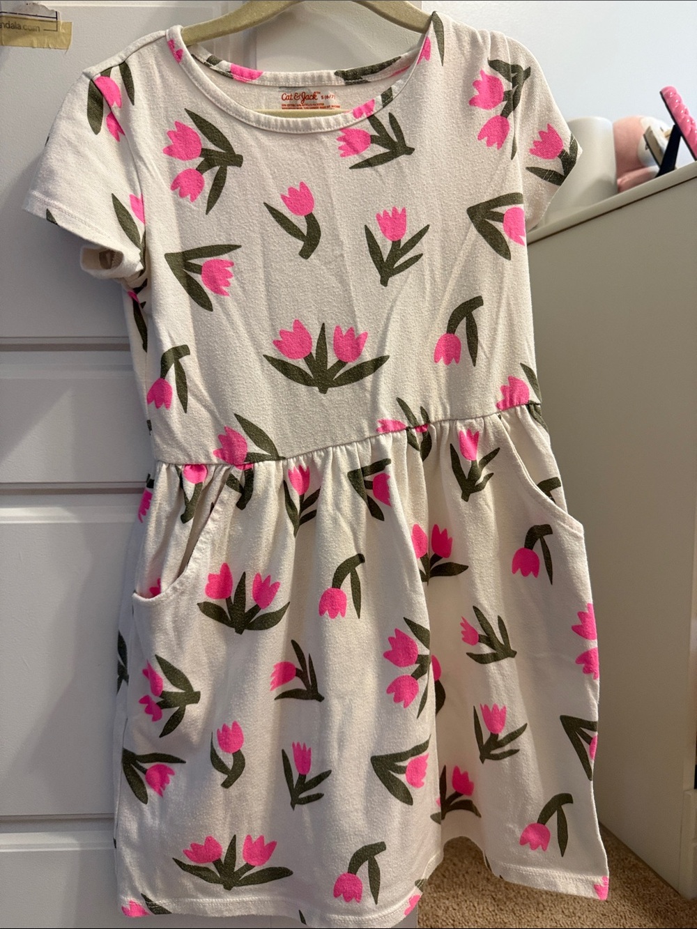 Cat & Jack Cream Dress with Pink Floral Print